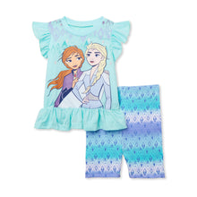Load image into Gallery viewer, Frozen 2 Toddler Girls Flutter Sleeve Ruffle Peplum Top & Bike Shorts Outfit, 2-Piece Set