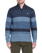 Load image into Gallery viewer, US POLO ASSOCIATION Cotton Reverse Jersey Marled Stripe Quarter Zip Sweater