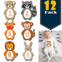 Load image into Gallery viewer, Baby Monthly Milestone Reusable Stickers Animal Design, 12 Pack