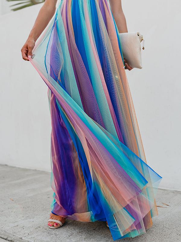 pastel rainbow maternity dress Colorful Maternity Dress for Photo Shoot High waist Woman Maxi Dres yewendress