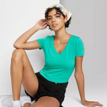 Load image into Gallery viewer, Women's Short Sleeve V-Neck Cropped T-Shirt By Wild Fable