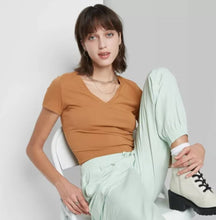 Load image into Gallery viewer, Women's Short Sleeve V-Neck Cropped T-Shirt By Wild Fable
