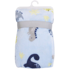 Load image into Gallery viewer, Blue Dino Plush Baby Blanket 30 x 36 Inches