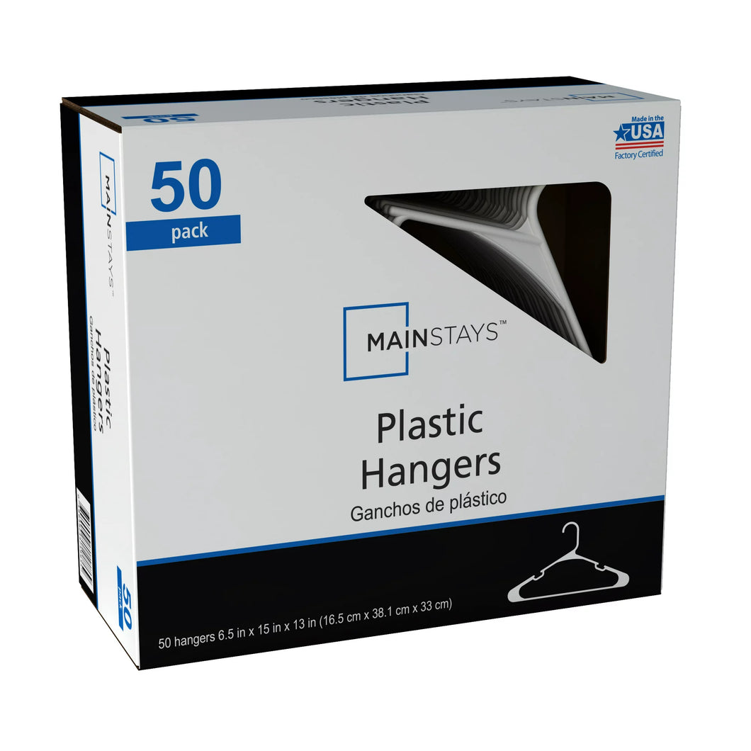 Mainstays Clothing Hangers, 50 Pack, White, Durable Plastic