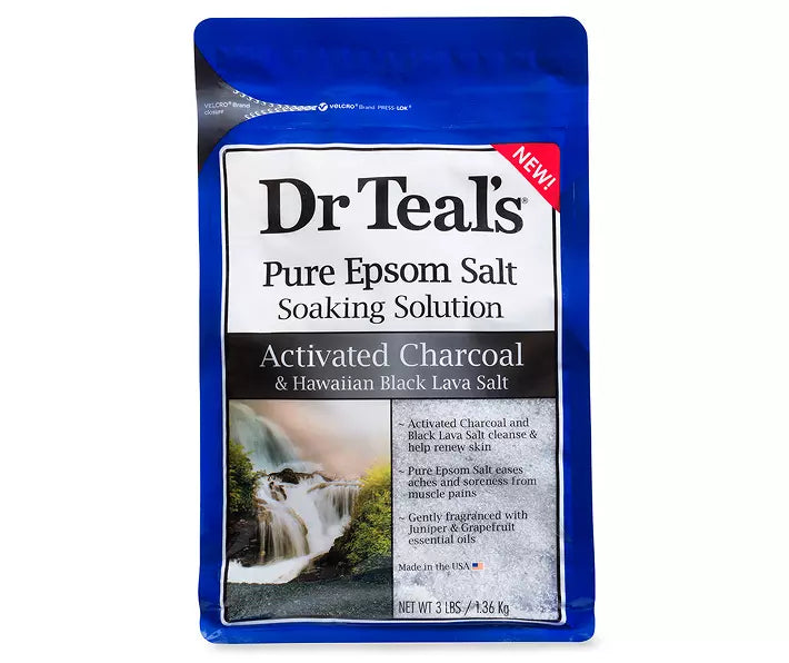 Dr Teal's Pure Epsom Salt Soaking Solution, Activated Charcoal & Hawaiian Black Lava Salt, 3 lbs.