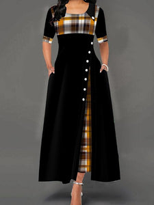 Plaid & Buttons Maternity Maxi Dress