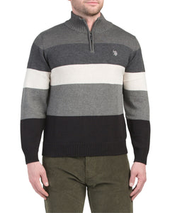 US POLO ASSOCIATION Quarter Zip Striped Cotton Sweater