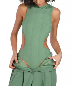 Nicole Williams English Cutout Ribbed Bodysuit