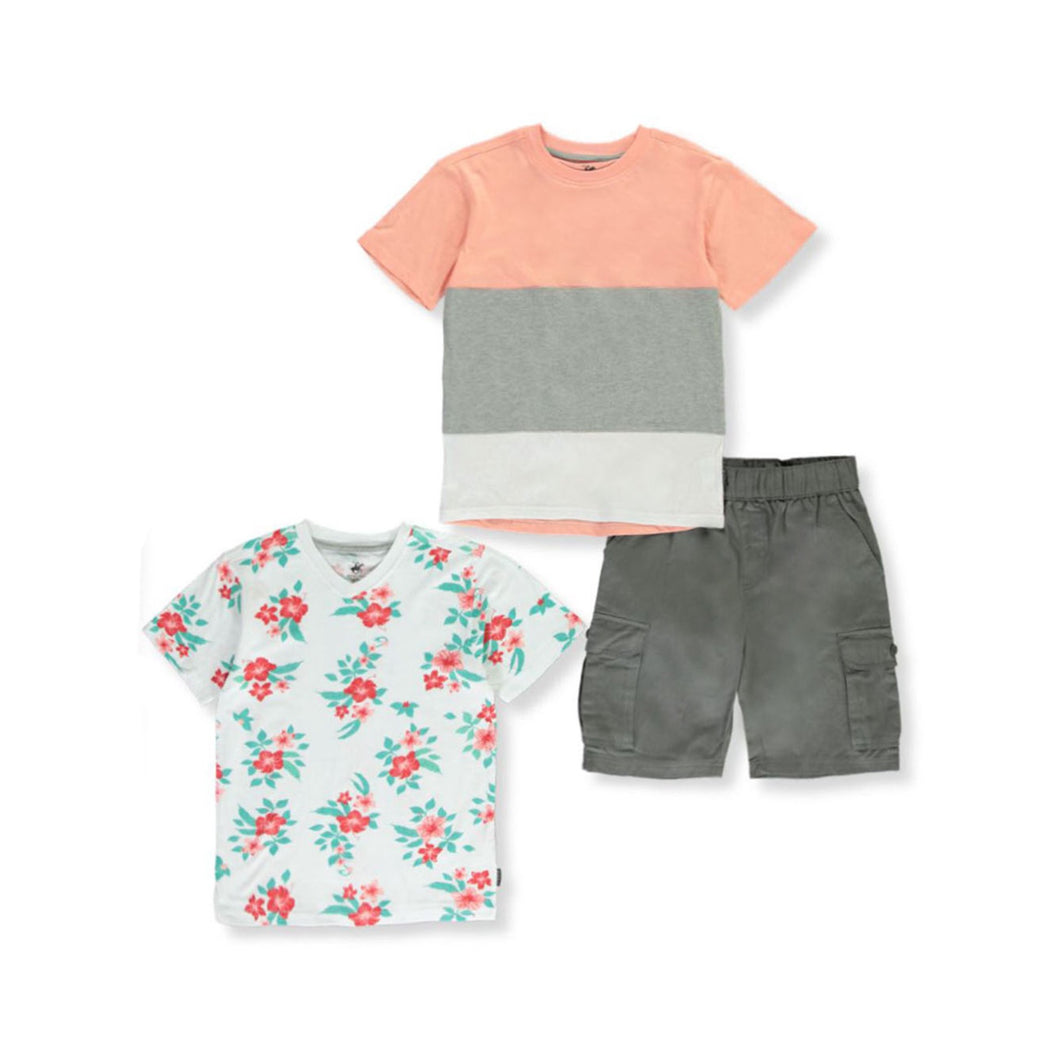 Beverly Hills Polo Club Boys Short Sleeve T-Shirts & Cargo Shorts, 3-Piece Outfit Set