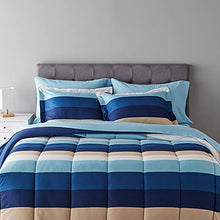 Load image into Gallery viewer, 7-Piece Lightweight Microfiber Bed-in-a-Bag Comforter Bedding Set - Full/Queen, Blue Stripe
