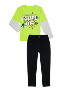 Big Boys Level Up T-Shirt & Jeans, 2-Piece Outfit Set