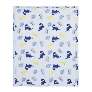 Blue Dino Plush Baby Blanket 30 x 36 Inches