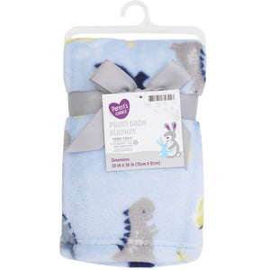 Blue Dino Plush Baby Blanket 30 x 36 Inches