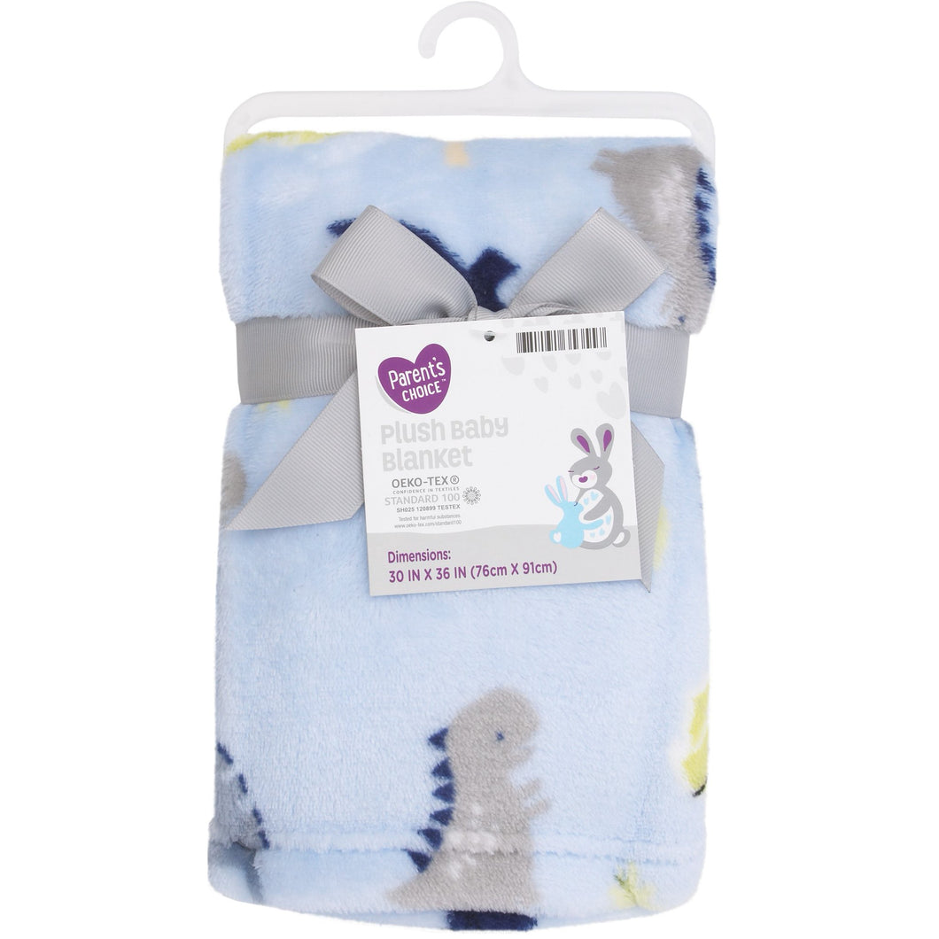 Blue Dino Plush Baby Blanket 30 x 36 Inches