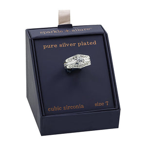 Sparkle Allure Cubic Zirconia Pure Silver Over Brass Cocktail Ring