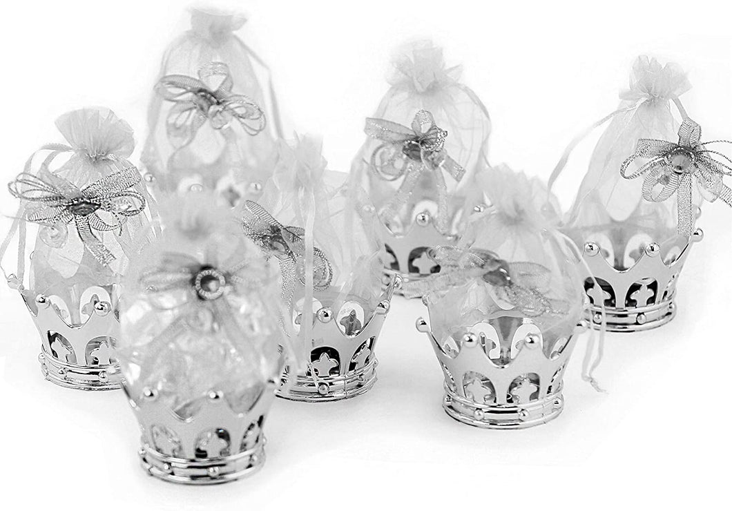 12 Pieces Fillable Silver Crown with Pouch Party Favors