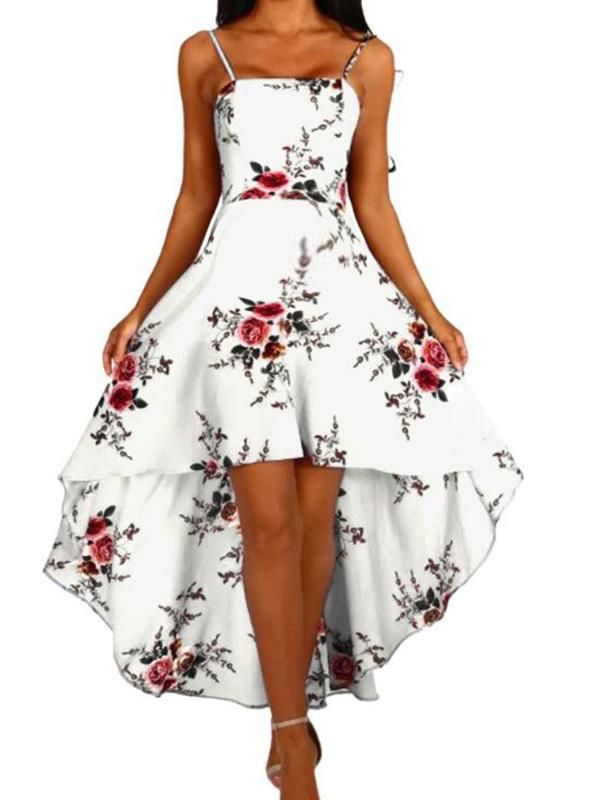 Floral Print Maternity Spaghetti Strap High-Low Vintage Midi Dress