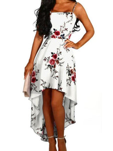 Floral Print Maternity Spaghetti Strap High-Low Vintage Midi Dress