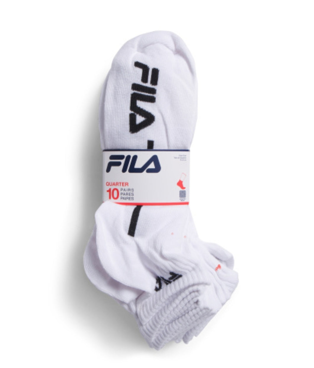 FILA 10pk White Racing Stripe Quarter Socks