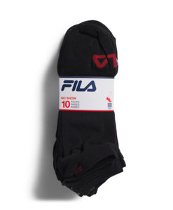 FILA 10pk Black Logo No Show Socks