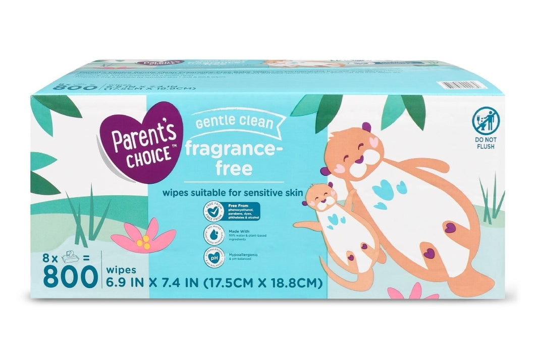 Parent Choice Fragrance Free Baby Wipes, 8 Flip-Top Packs (800) + 200 Bonus