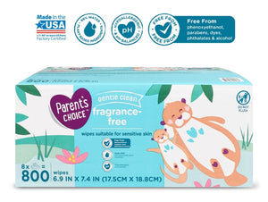 Parent Choice Fragrance Free Baby Wipes, 8 Flip-Top Packs (800) + 200 Bonus