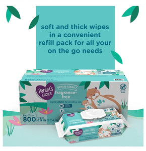 Parent Choice Fragrance Free Baby Wipes, 8 Flip-Top Packs (800) + 200 Bonus