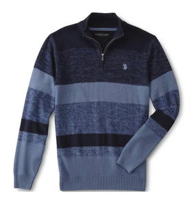 US POLO ASSOCIATION Cotton Reverse Jersey Marled Stripe Quarter Zip Sweater