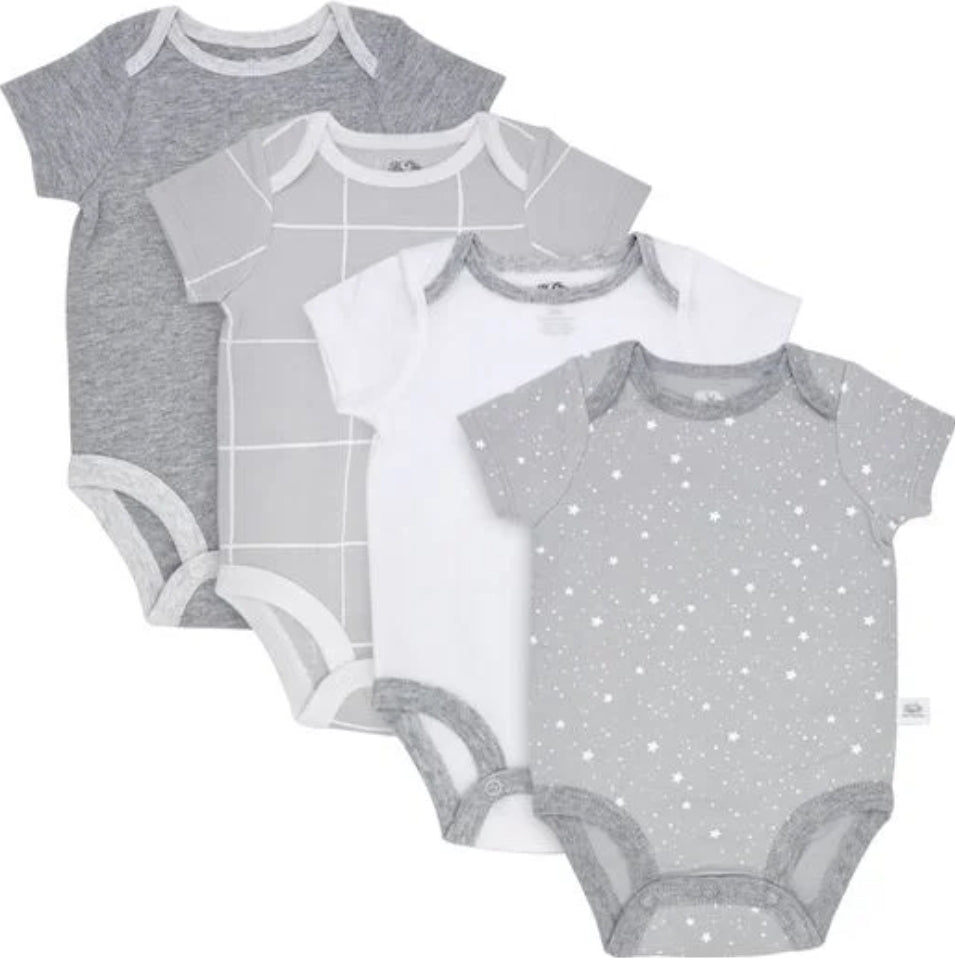 Fruit Of The Loom Baby Short Sleeve Grey Breathable Bodysuits, 4 Pack