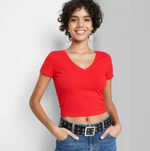 Load image into Gallery viewer, Women&#39;s Short Sleeve V-Neck Cropped T-Shirt By Wild Fable
