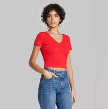 Load image into Gallery viewer, Women&#39;s Short Sleeve V-Neck Cropped T-Shirt By Wild Fable
