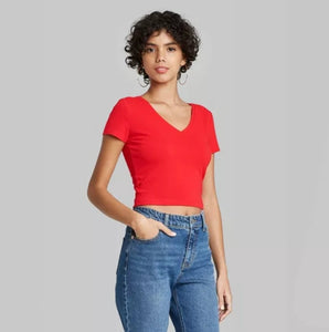 Women's Short Sleeve V-Neck Cropped T-Shirt By Wild Fable