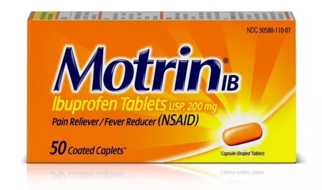 Motrin IB Pain Reliever & Fever Reducer Caplets, Ibuprofen (NSAID) - 50ct