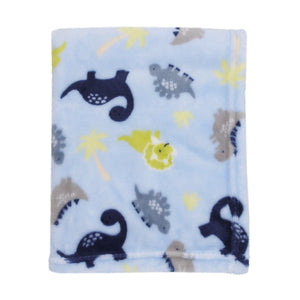 Blue Dino Plush Baby Blanket 30 x 36 Inches