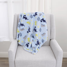 Load image into Gallery viewer, Blue Dino Plush Baby Blanket 30 x 36 Inches
