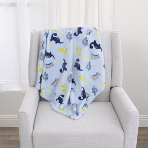 Blue Dino Plush Baby Blanket 30 x 36 Inches