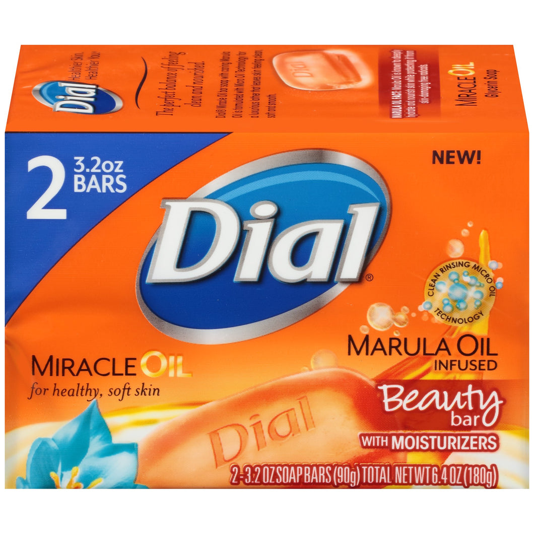 Dial Beauty Bar Soap, Miracle Marula Oil , 3.2 Oz Bars, 2 Count Pack