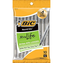 Load image into Gallery viewer, BIC Round Stic Xtra Life Ballpoint Pens, Medium Point, 10ct - Black
