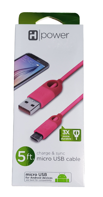 IHome Pink 5 ft. Charge & Sync Micro USB Cable