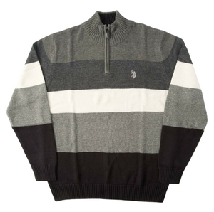 US POLO ASSOCIATION Quarter Zip Striped Cotton Sweater