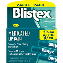 Load image into Gallery viewer, Blistex Medicated Lip Balm SPF 15, 3 Pack
